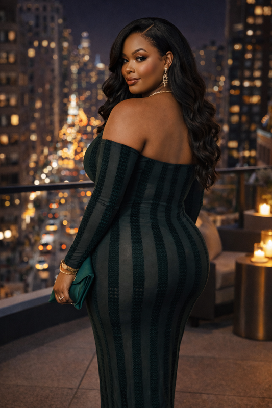 Striped Velvet Off Shoulder Dress