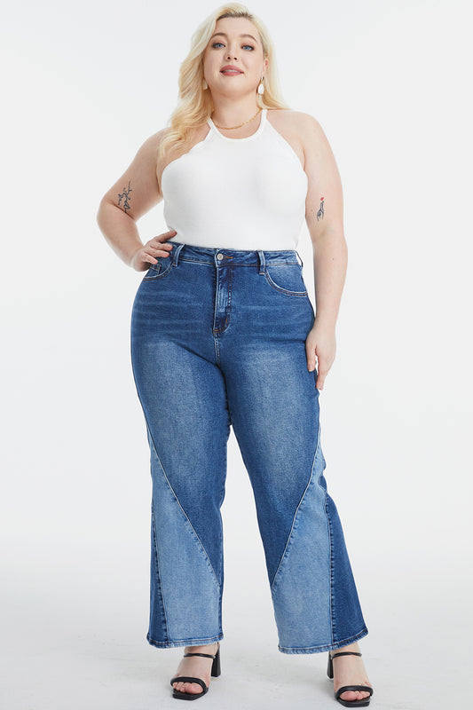 BAYEAS Full Size High Waist Two-Tones Patched Wide Leg Jeans | BAYEAS, NEW ARRIVALS, Ship from USA | Trendsi