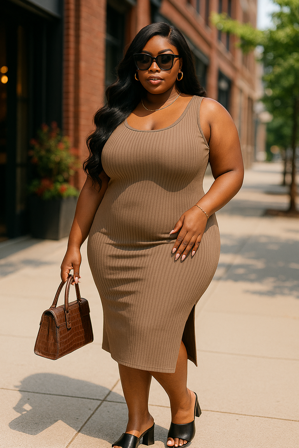 Plus Size Ribbed Side Slit Tank Midi Dress