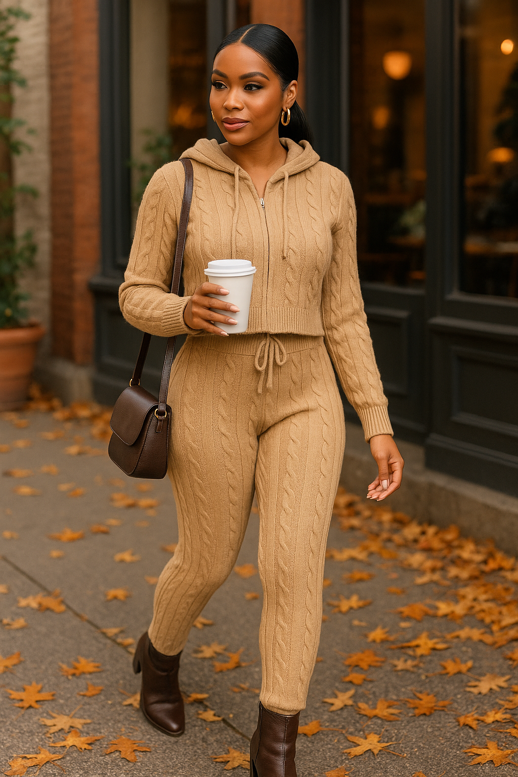 Cable Hoodie Sweater 2pcs Set