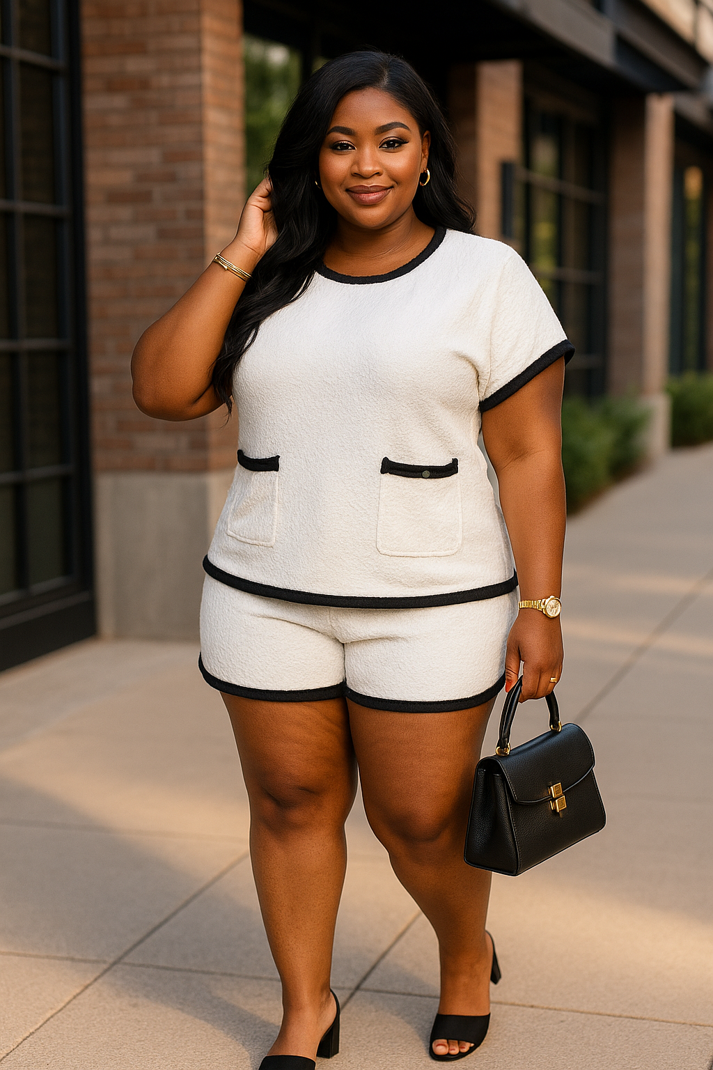 Plus Size Two Pieces Pocket Elastic Waist Sets