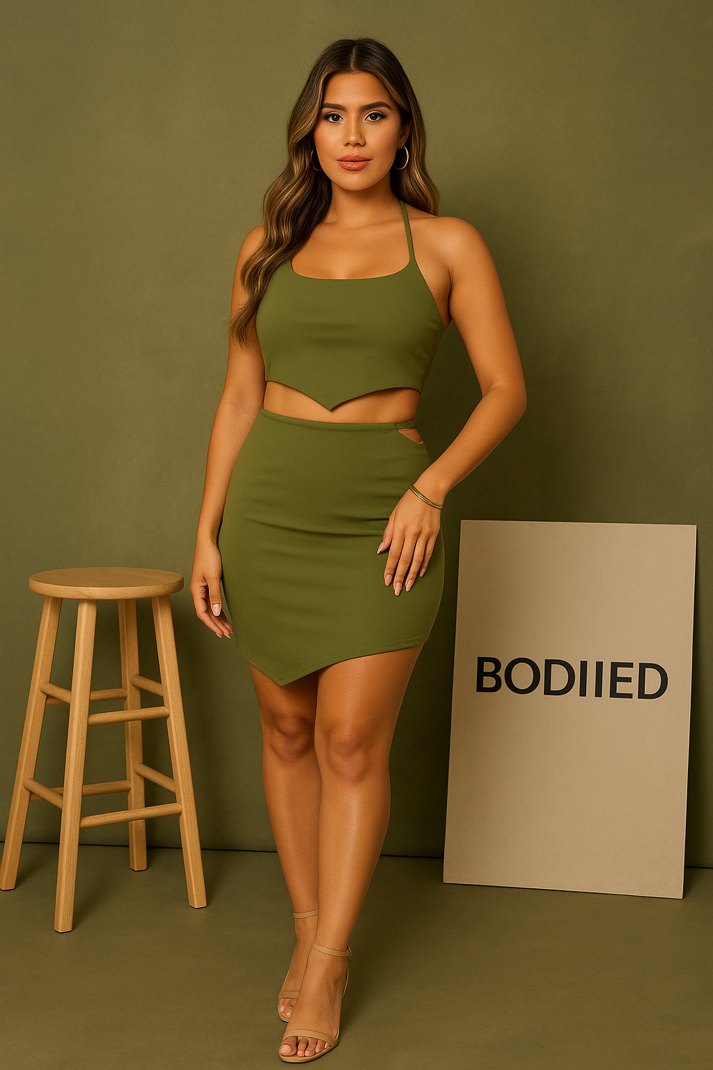 Asymmetrical Cross Back Top & Skirts Set