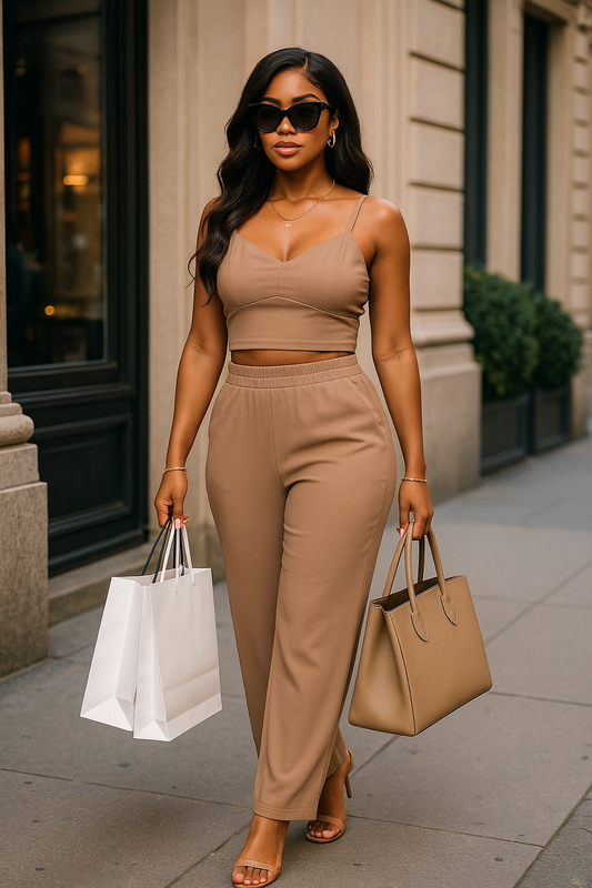 Spaghetti Strap Bralette Top & Wide Leg Pants Set