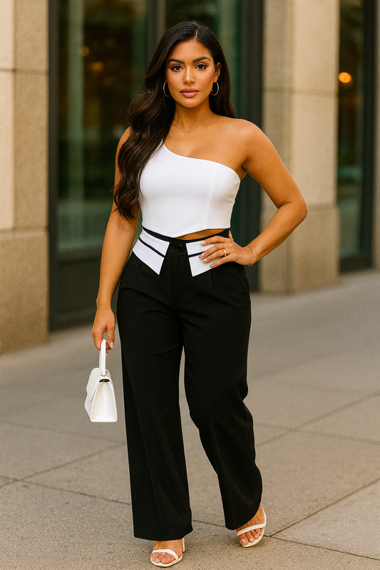 Front Button Fold-over Inside Zipper Pants