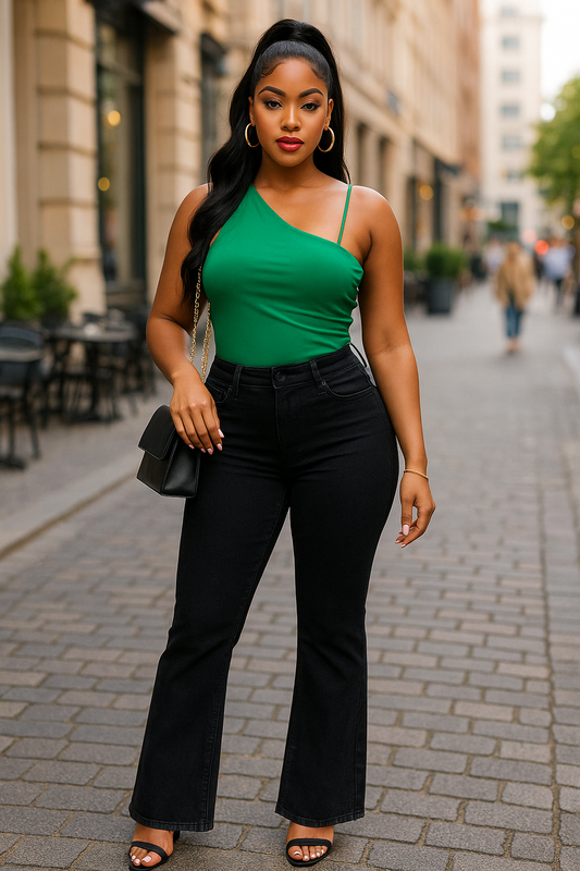 Panel Straight Cut Denim Jeans With Pockets