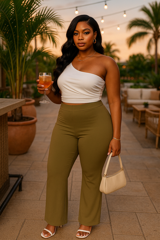 Fit And Flare Elastic Casual Pants