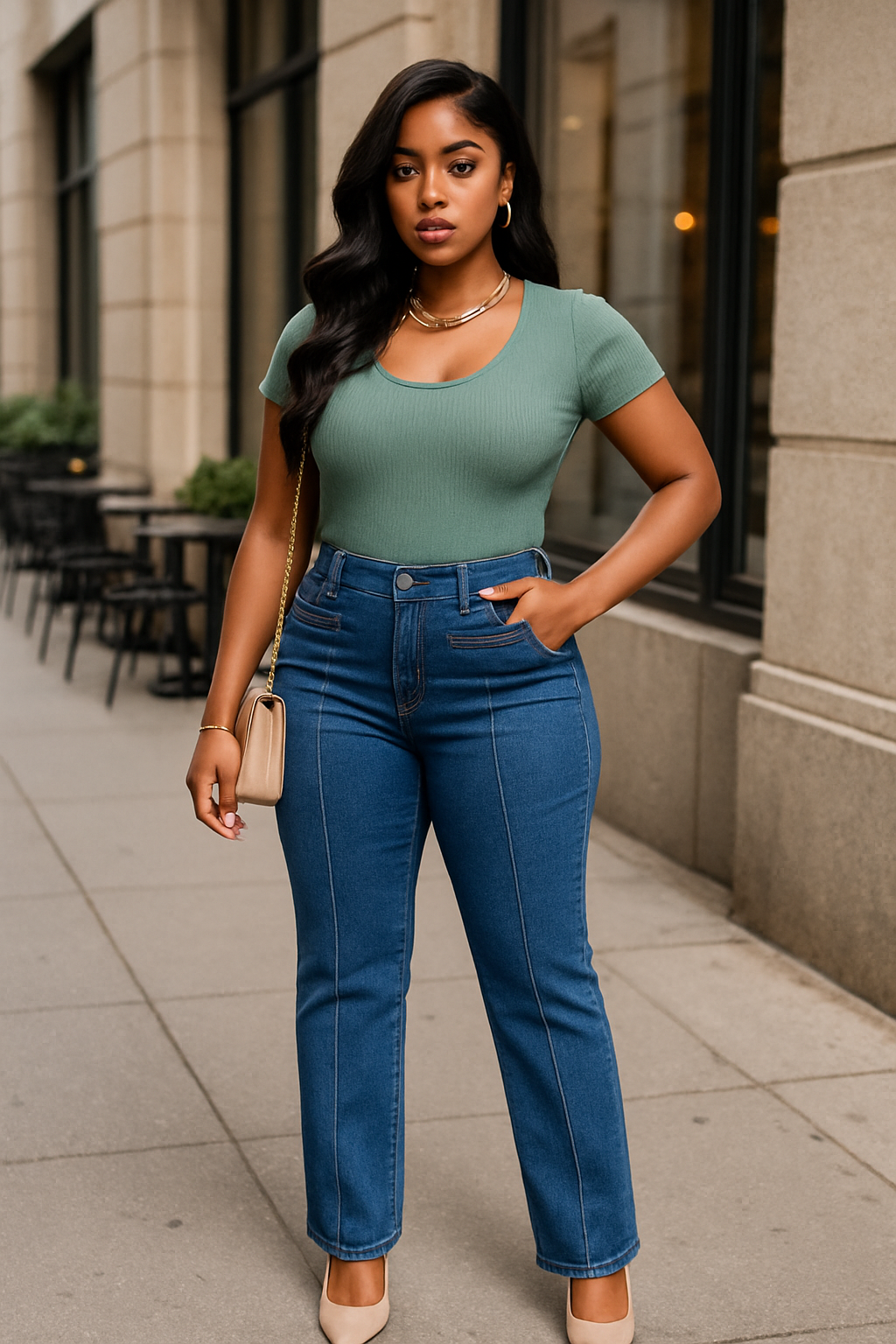 Panel Straight Cut Denim Jeans With Pockets
