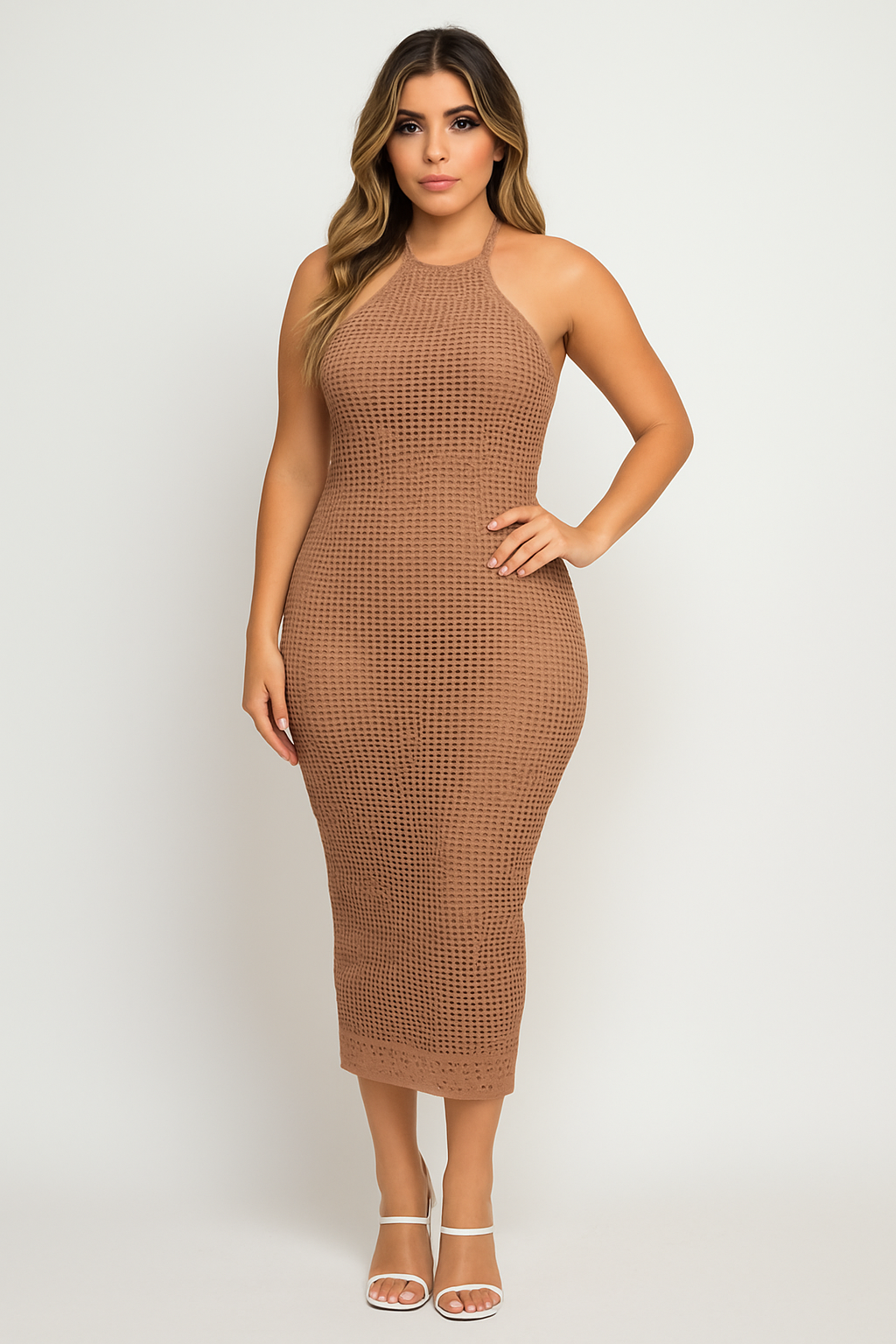 Halter Neck Open-back Midi Dress