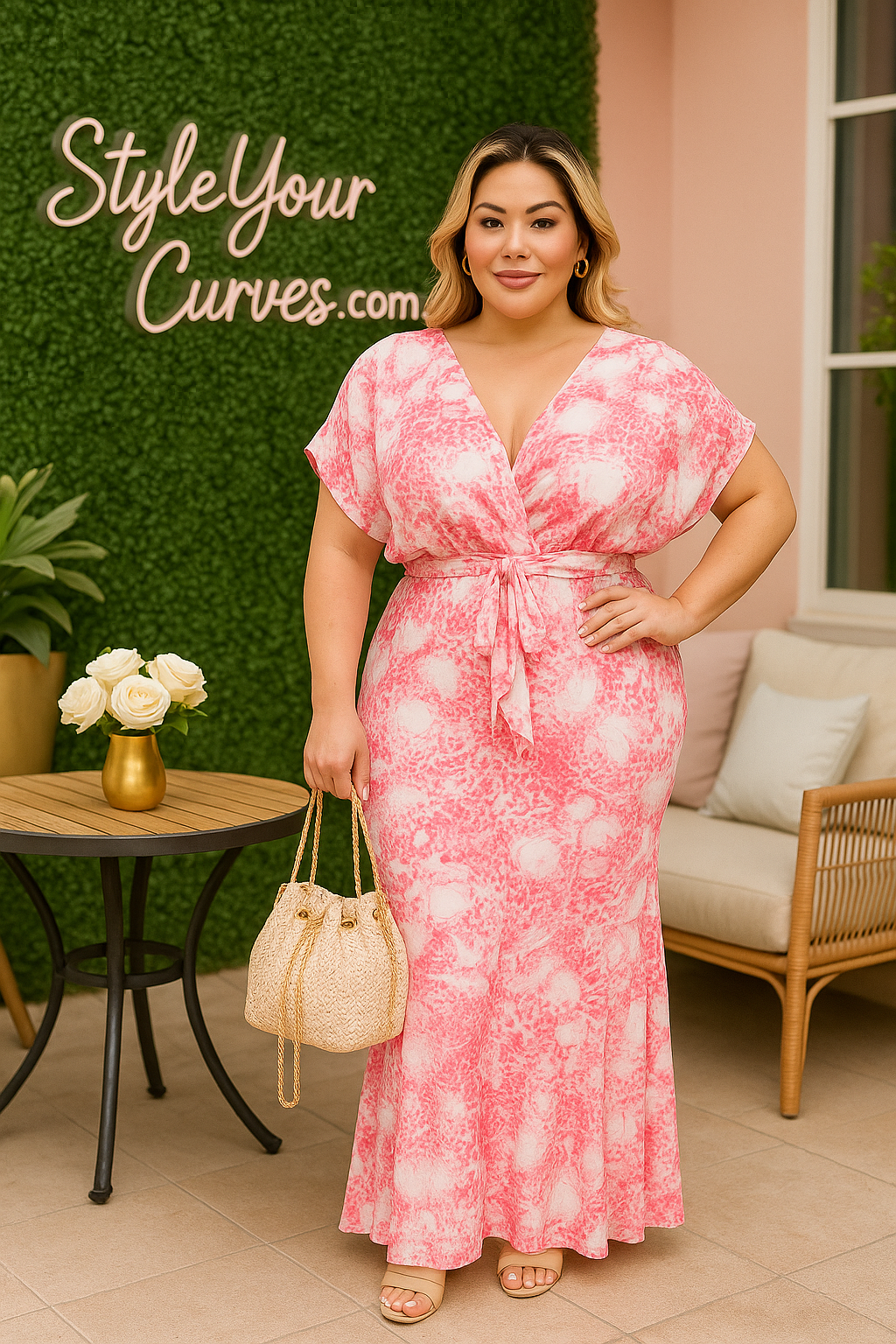 Printed Venesia Tie Waist Mermaid Maxi Dress