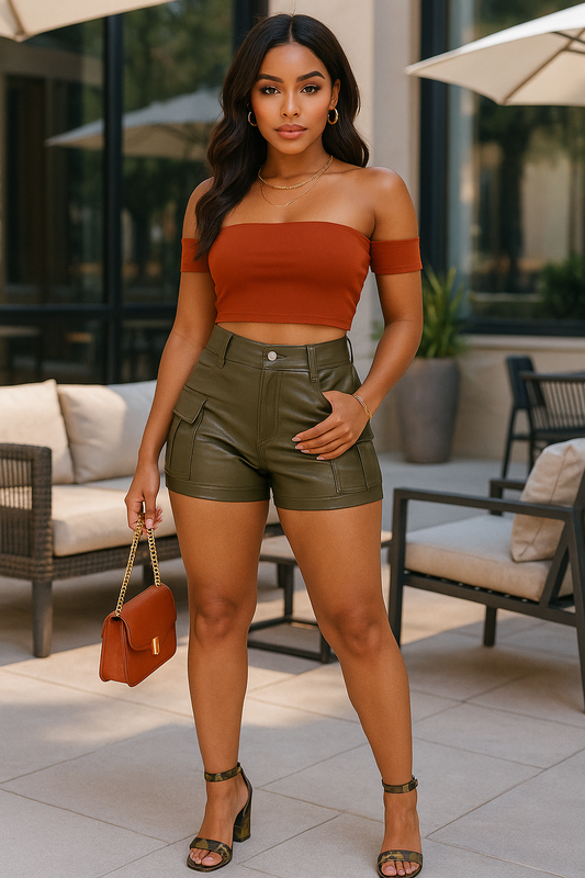 Faux Leather Cargo Mini Shorts