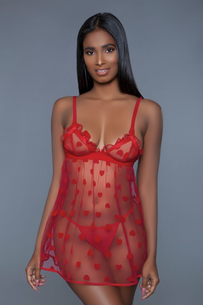 1 Piece Fine Mesh Heart Designed Slip Dress | ACCESSORIES, LINGERIE, Red, SALE, SALE 50% OFF, SALE ACCESSORIES | Style Your Curves