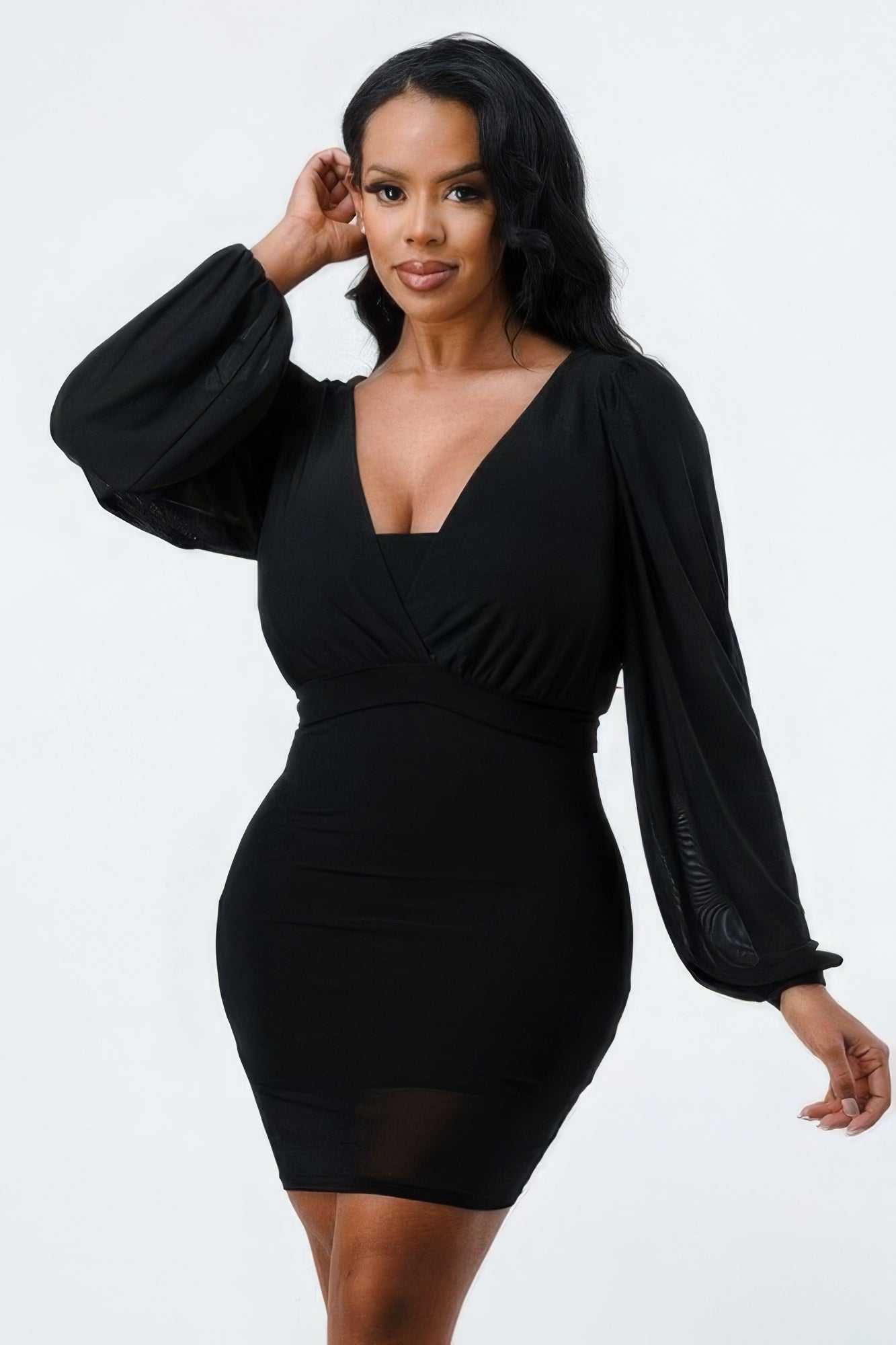 Lux Mesh Layered Lining V Neck Bubble Slv Bodycon Dress Style Your Curves Lux Mesh Layered Lining V Neck Bubble Slv Bodycon Dress Style Your Curves