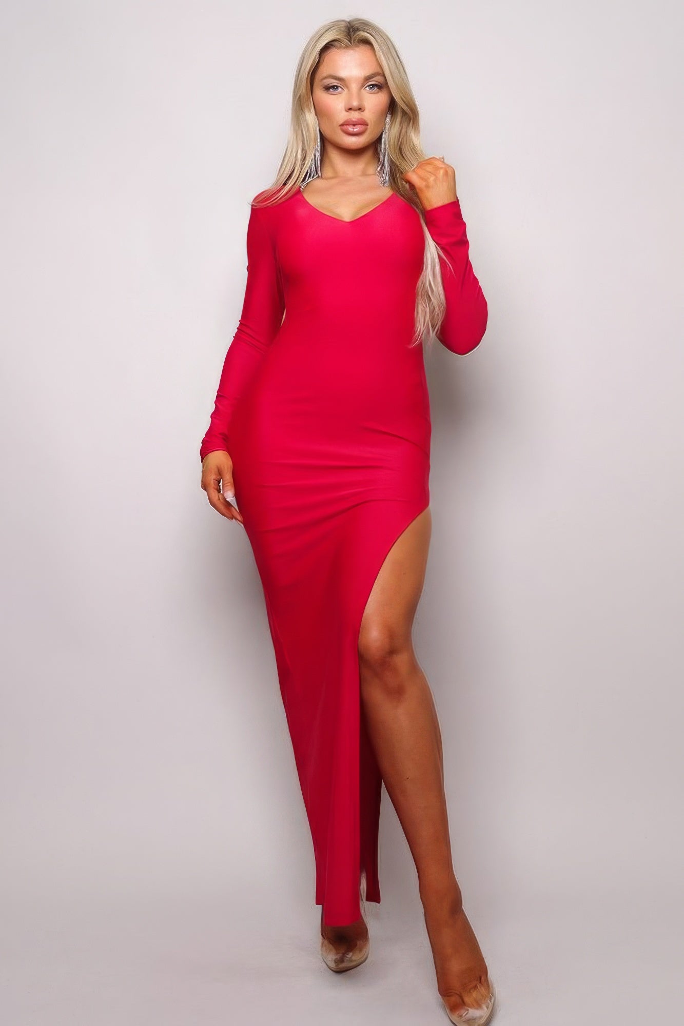 Long Sleeve V Neck Open Back Maxi Dress Style Your Curves Long Sleeve V Neck Open Back Maxi Dress Style Your Curves