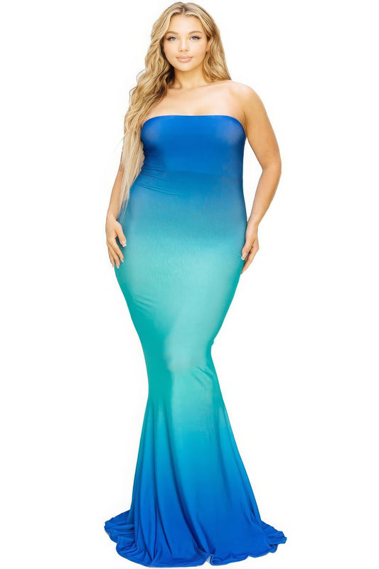 Plus hot summer gradient tube maxi dress | CCPRODUCTS, NEW ARRIVALS, PLUS SIZE, PLUS SIZE DRESSES, Royal Blue/Aqua | Style Your Curves