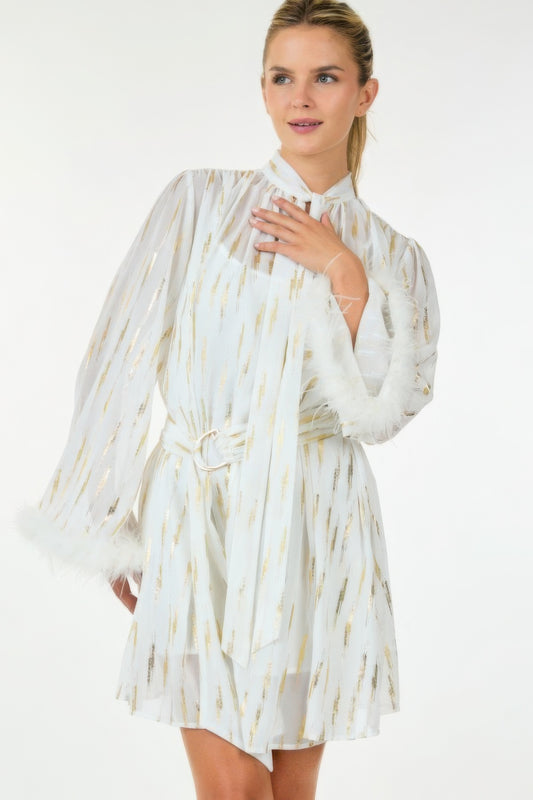 Metallic Print Short Dress