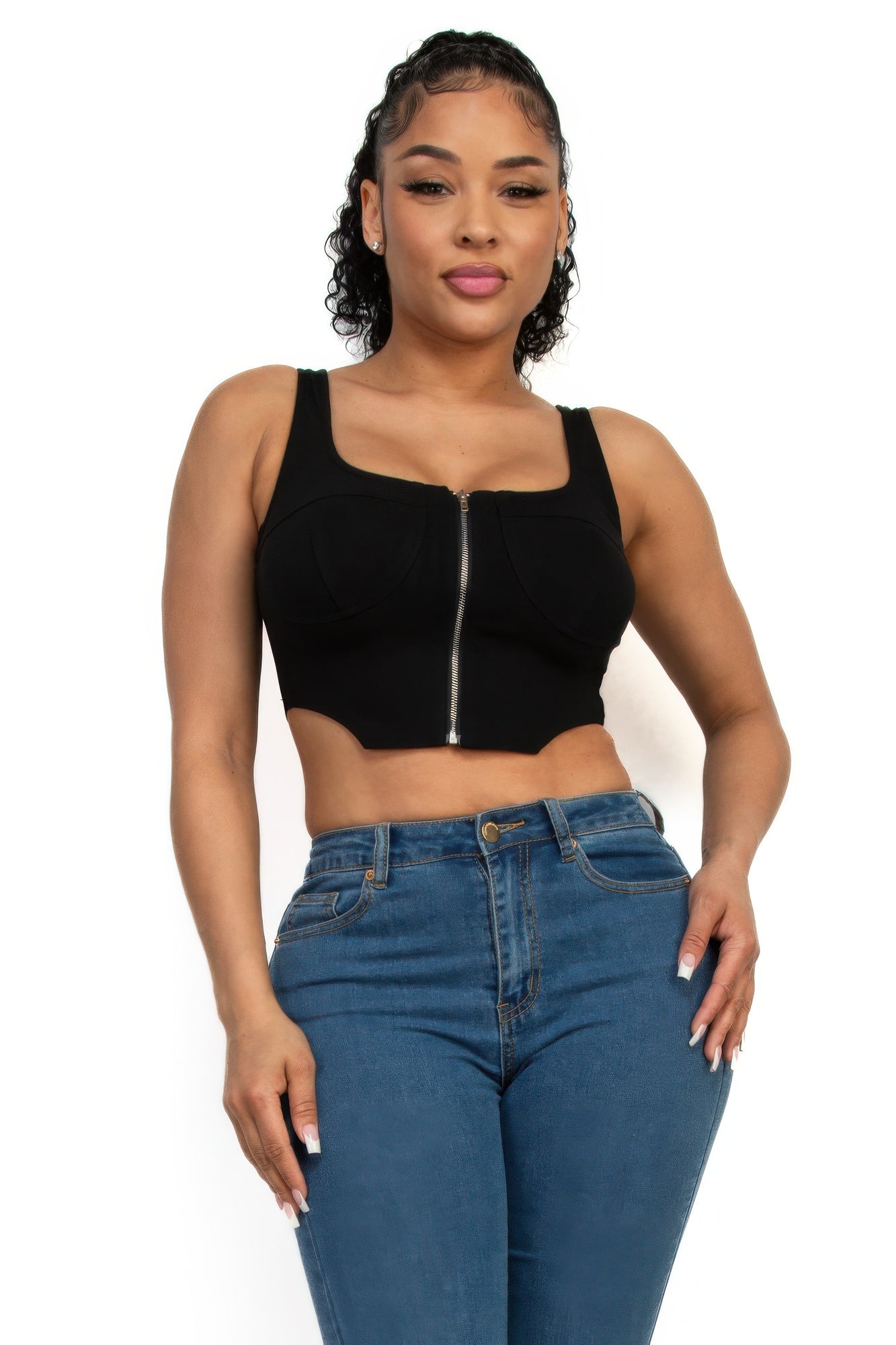 Zip-up square neck crop top | APPAREL, Black, CCPRODUCTS, NEW ARRIVALS, Olive, TOPS | Style Your Curves