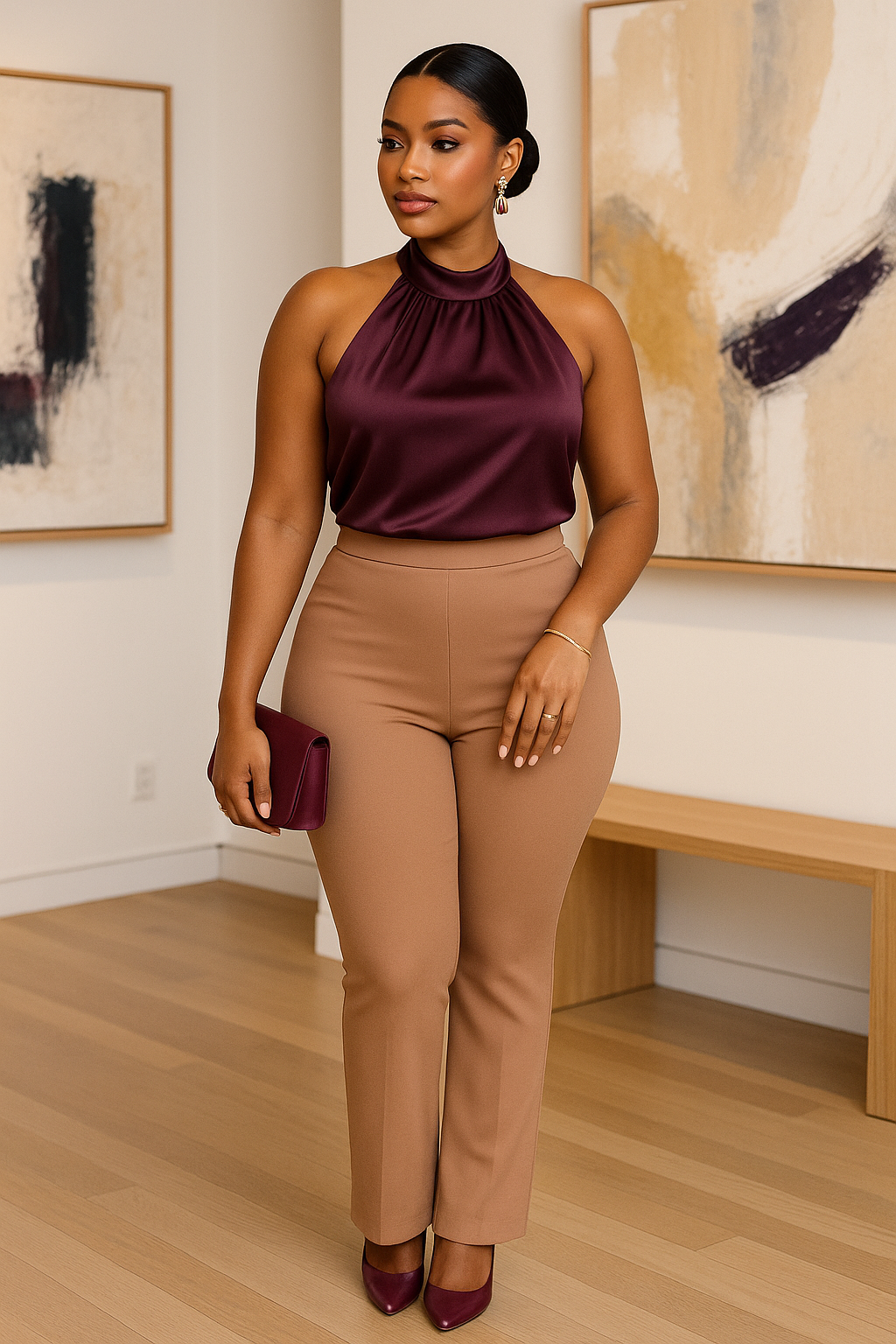 Fit And Flare Elastic Casual Pants