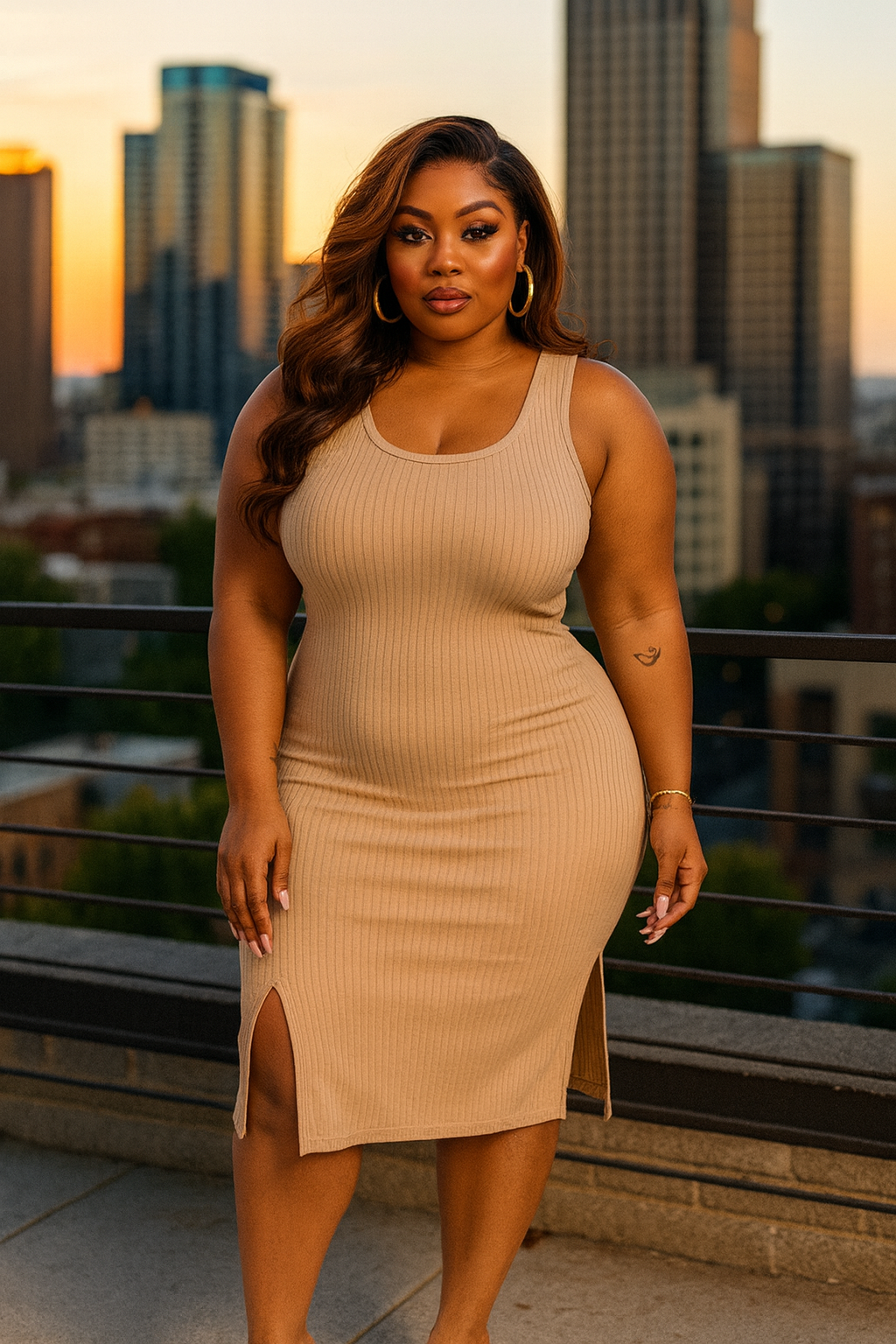 Plus Size Ribbed Side Slit Tank Midi Dress