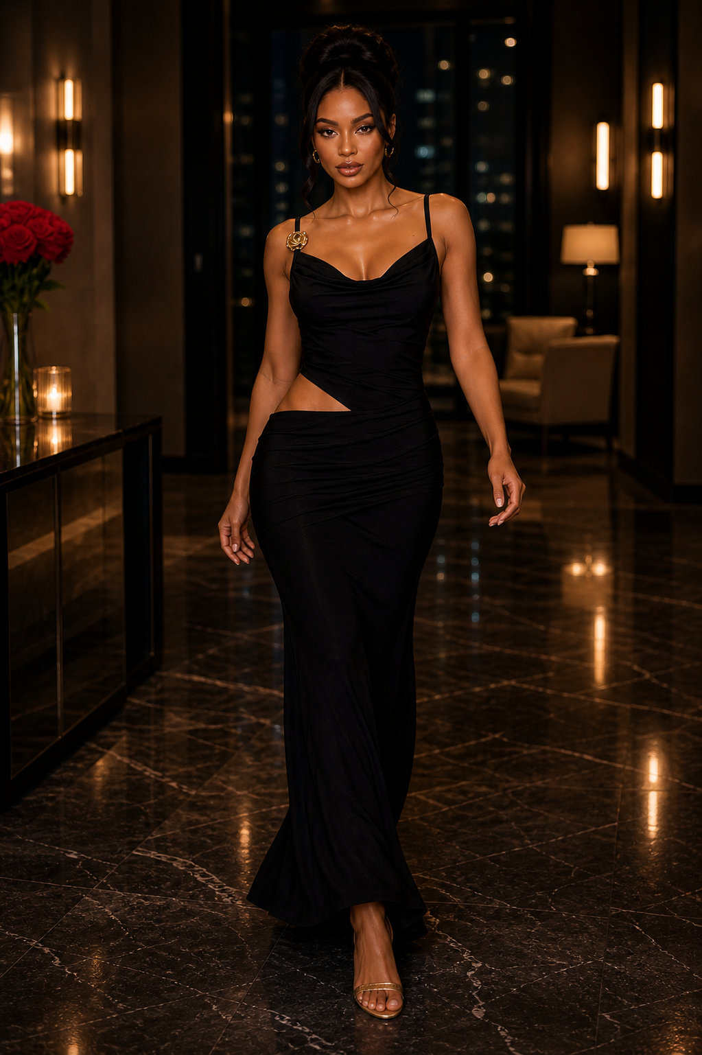 A Cowl Neckline Two-piece Illusion Maxi