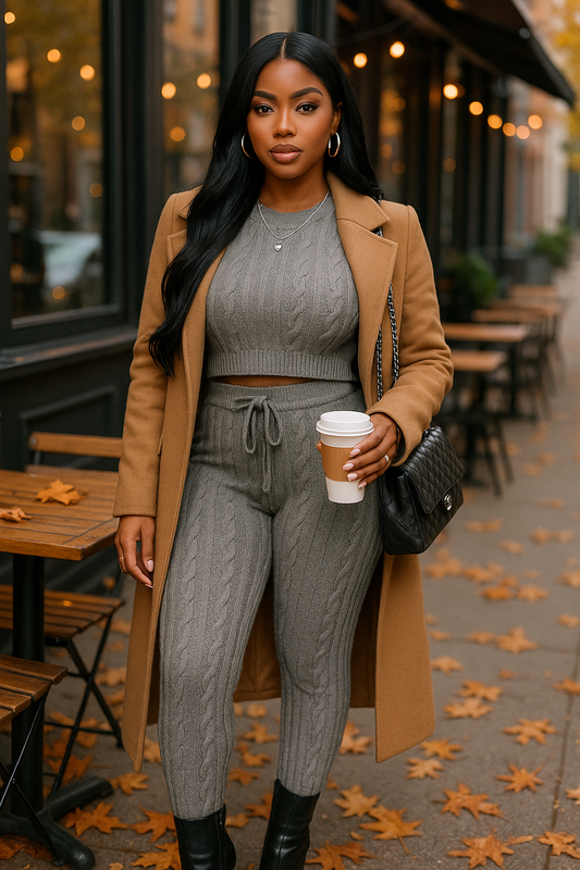 Cable Hoodie Sweater 2pcs Set