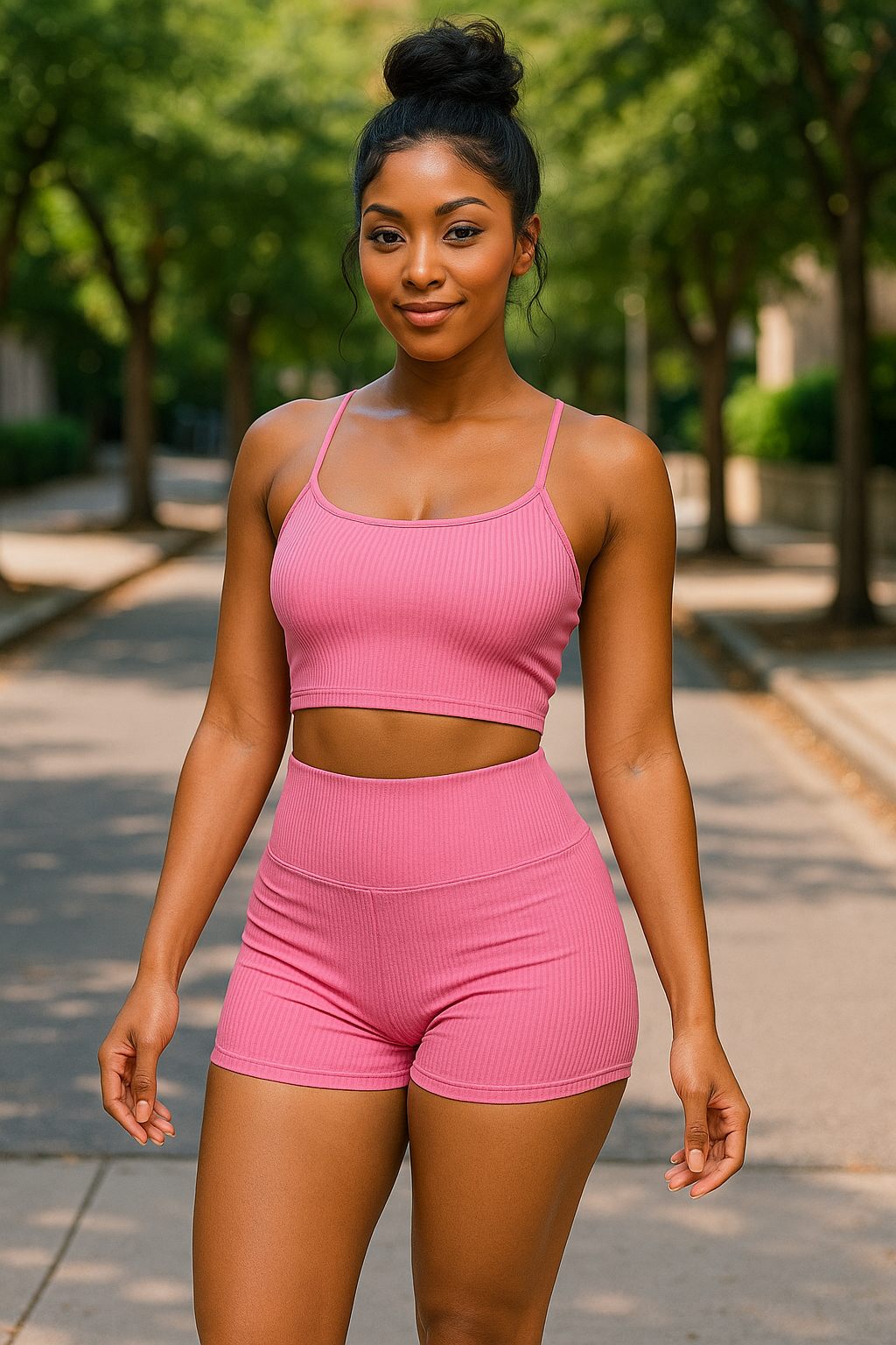 Ribbed Cami Crop Top & Ruched Shorts Set