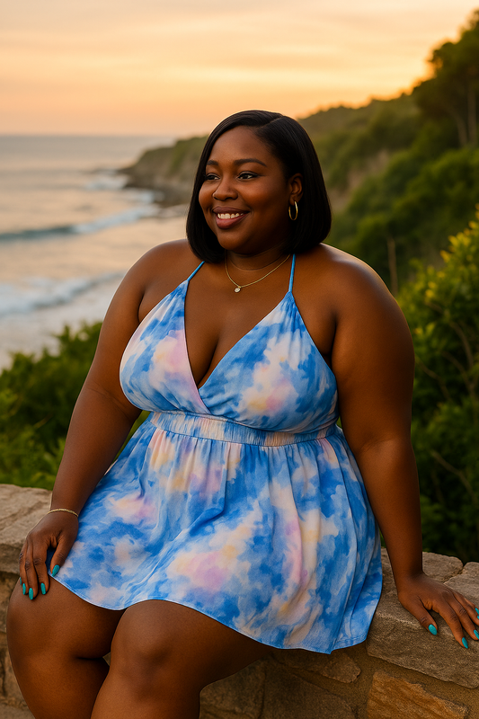 Crushed Chiffon Tiedye Smocked Waist