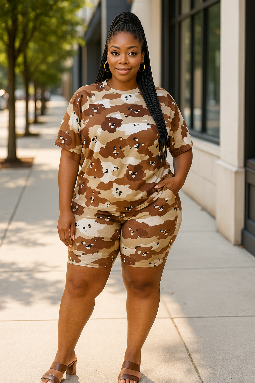Camo Printed Crop Top And Biker Short Set
