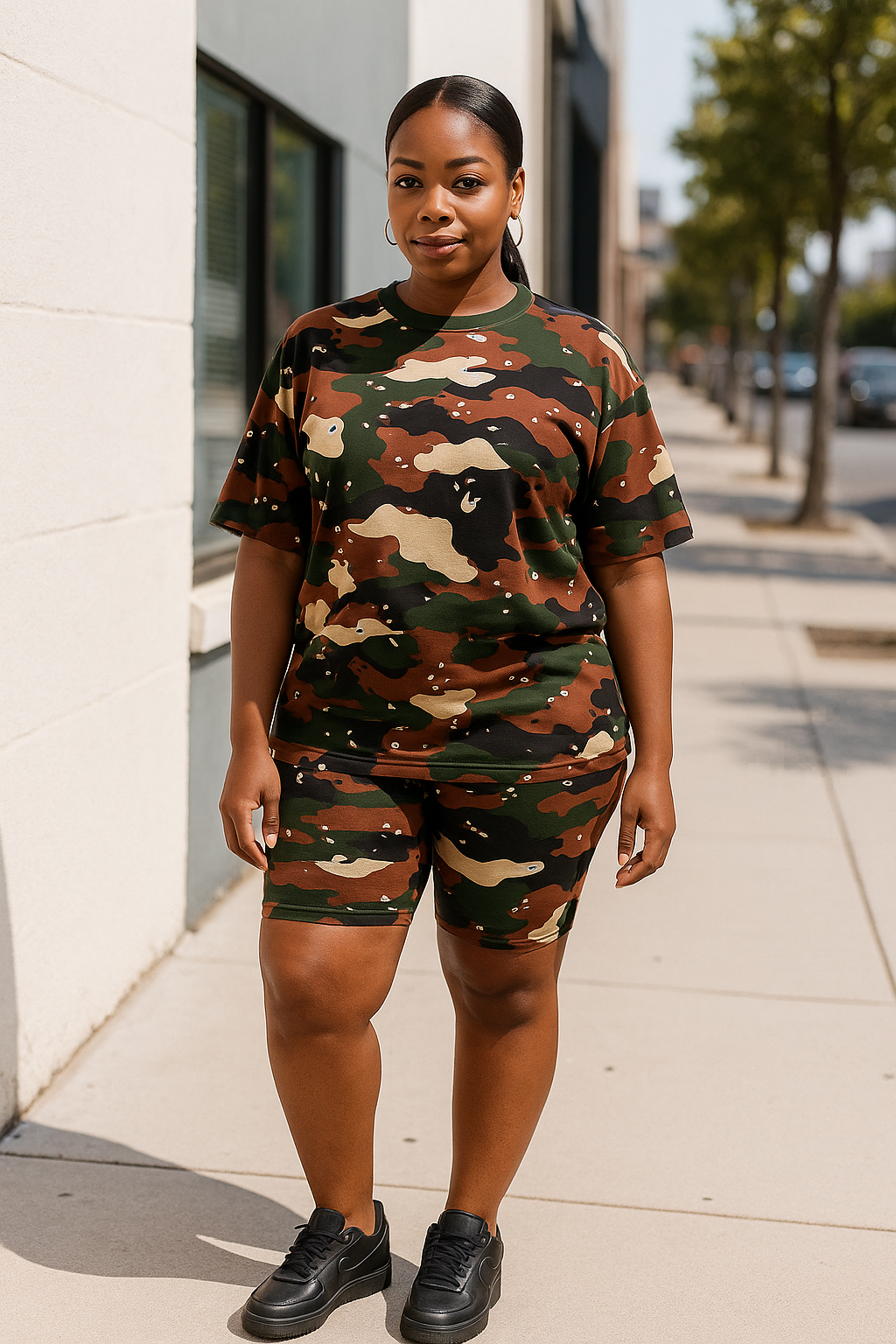 Camo Printed Crop Top And Biker Short Set