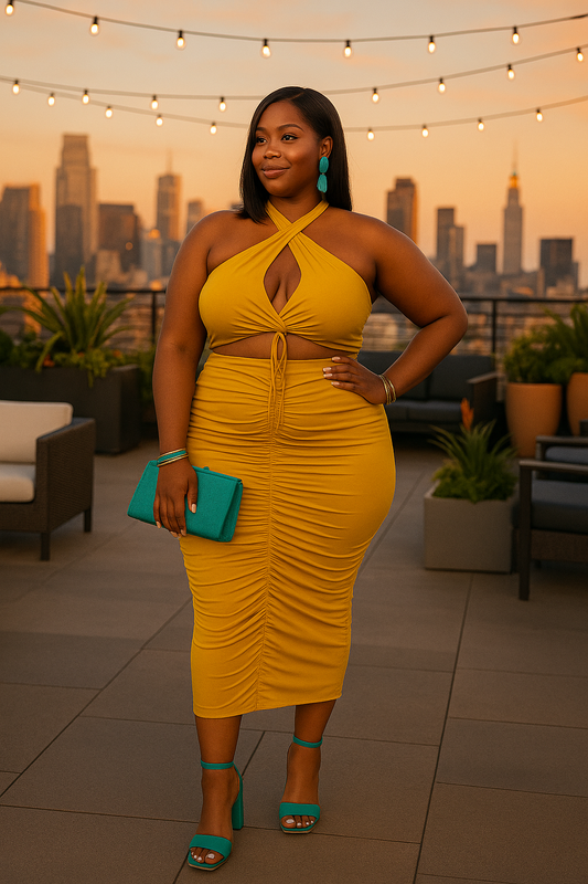 Plus Solid 2 Piece Halter Top Set