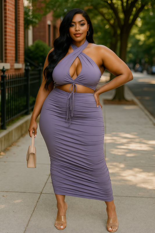 Plus Solid 2 Piece Halter Top Set