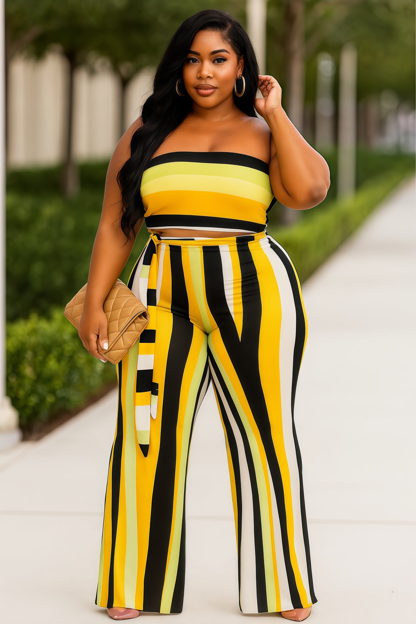 Plus Colorblock Stripe 2 Piece Pants Set