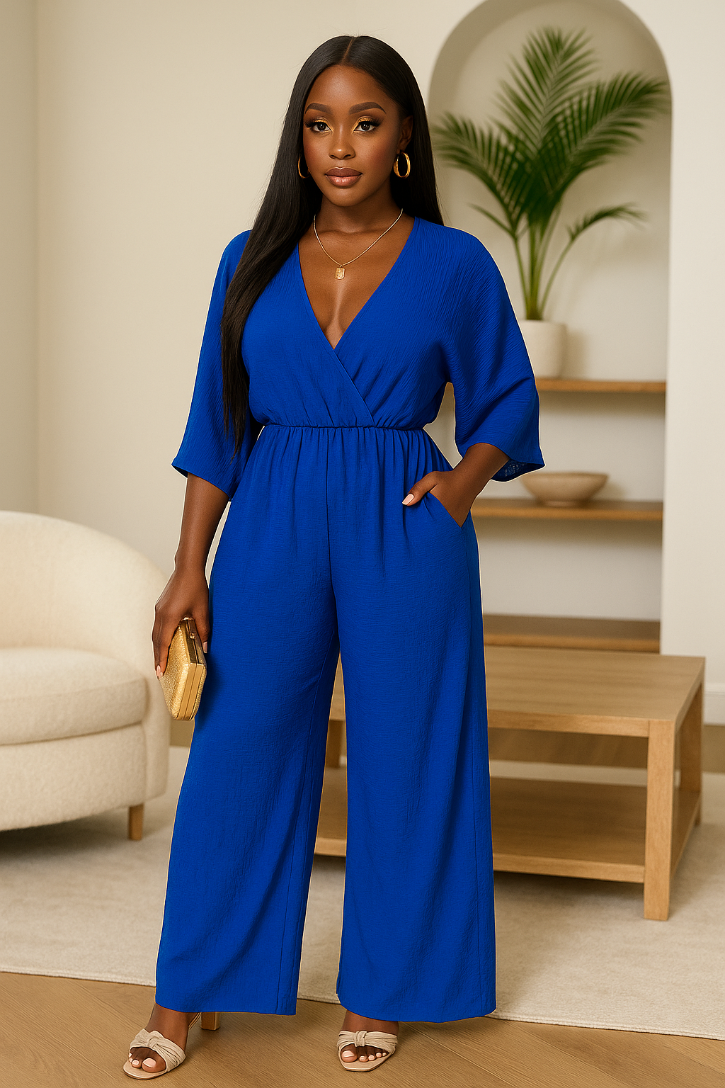 Surplice Wide Leg Jumpsuit with Pockets