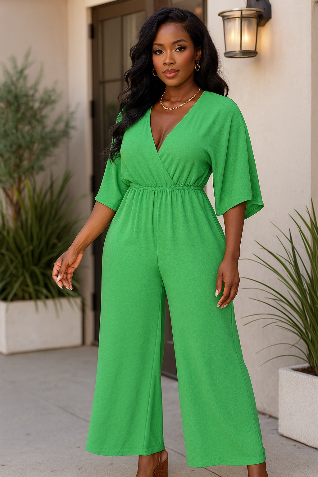 Surplice Wide Leg Jumpsuit with Pockets