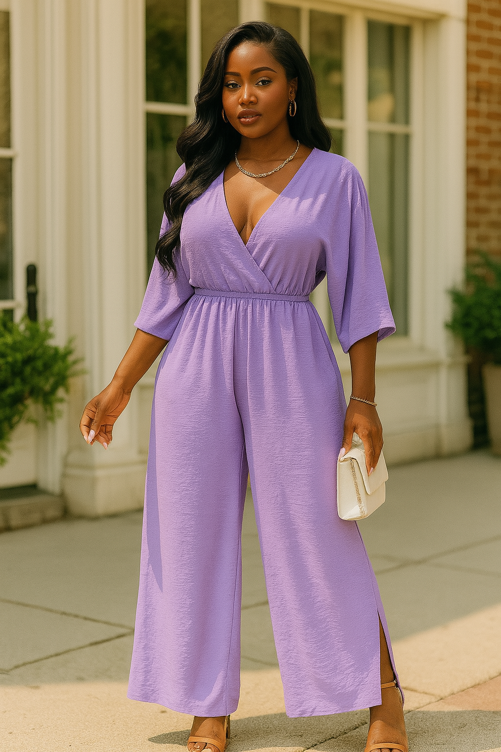 Surplice Wide Leg Jumpsuit with Pockets