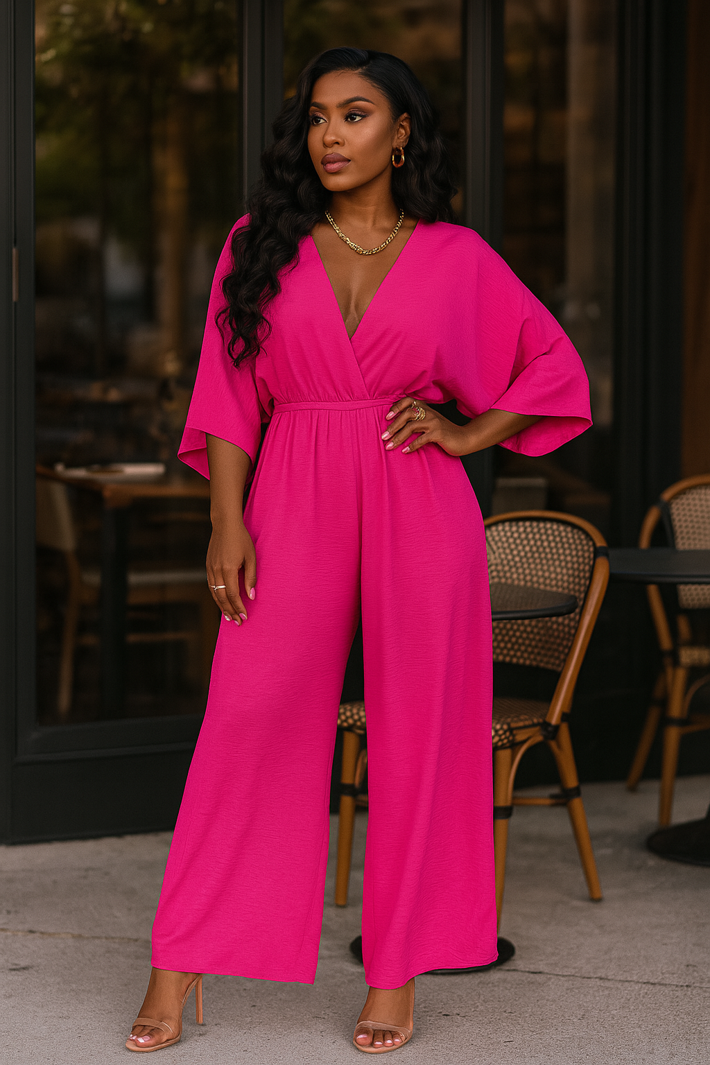 Surplice Wide Leg Jumpsuit with Pockets