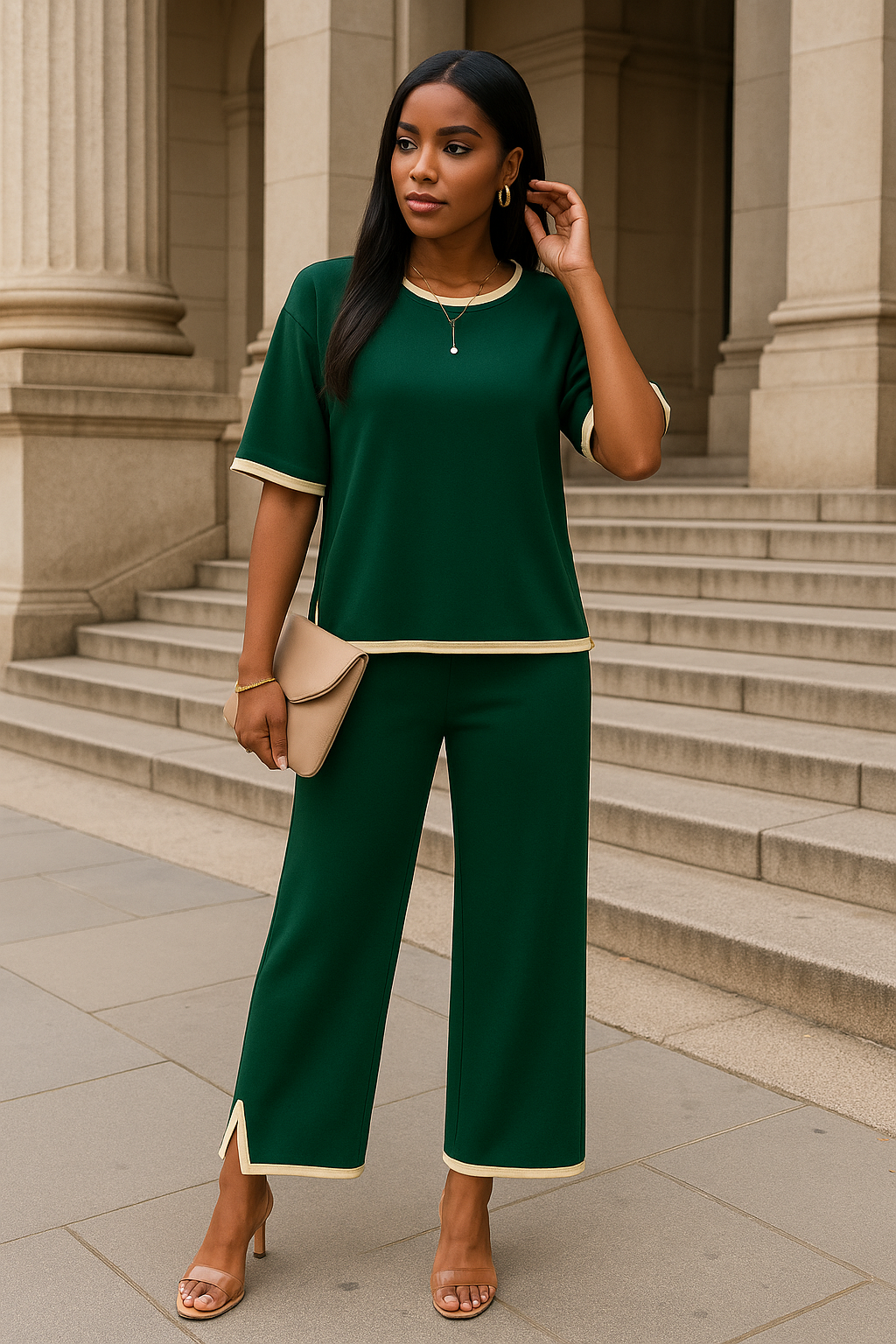 Two Pieces Outfits Knit Short Sleeve Wide Leg Loun