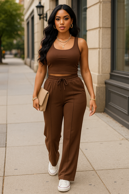 Ribbed Tank Top And Pant Set