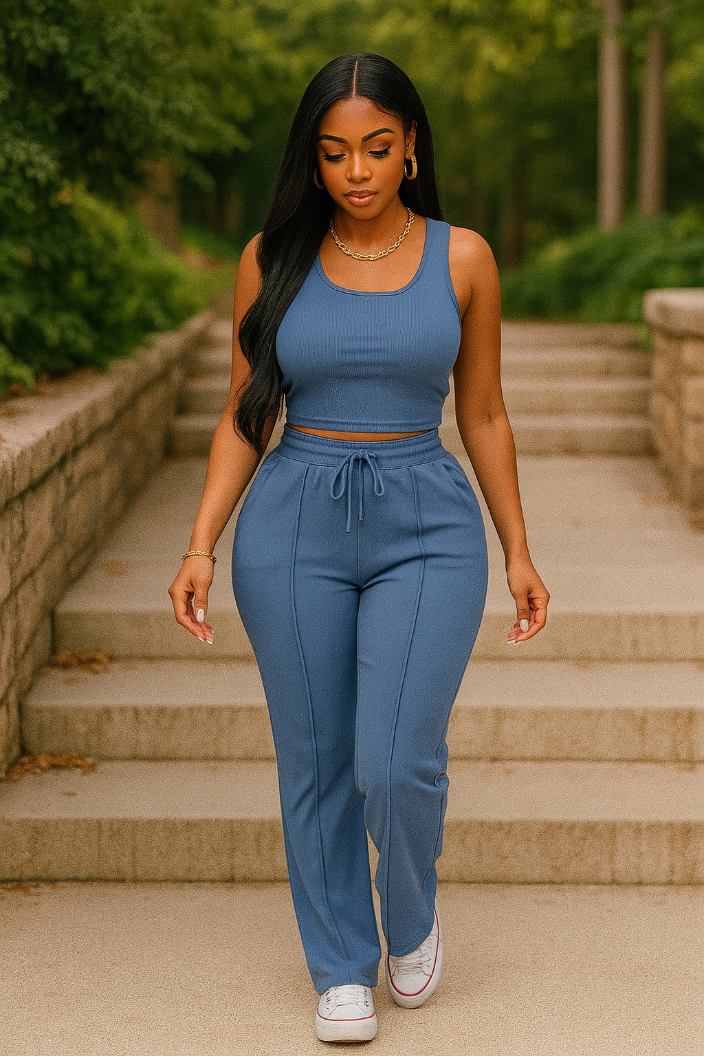 Ribbed Tank Top And Pant Set
