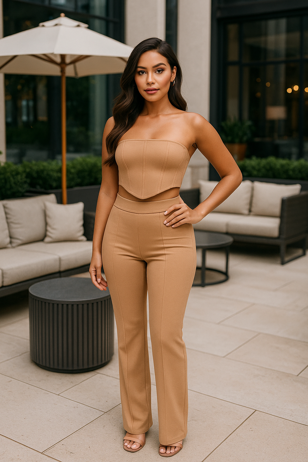 Strapless Corset Top & Flare Pants Set