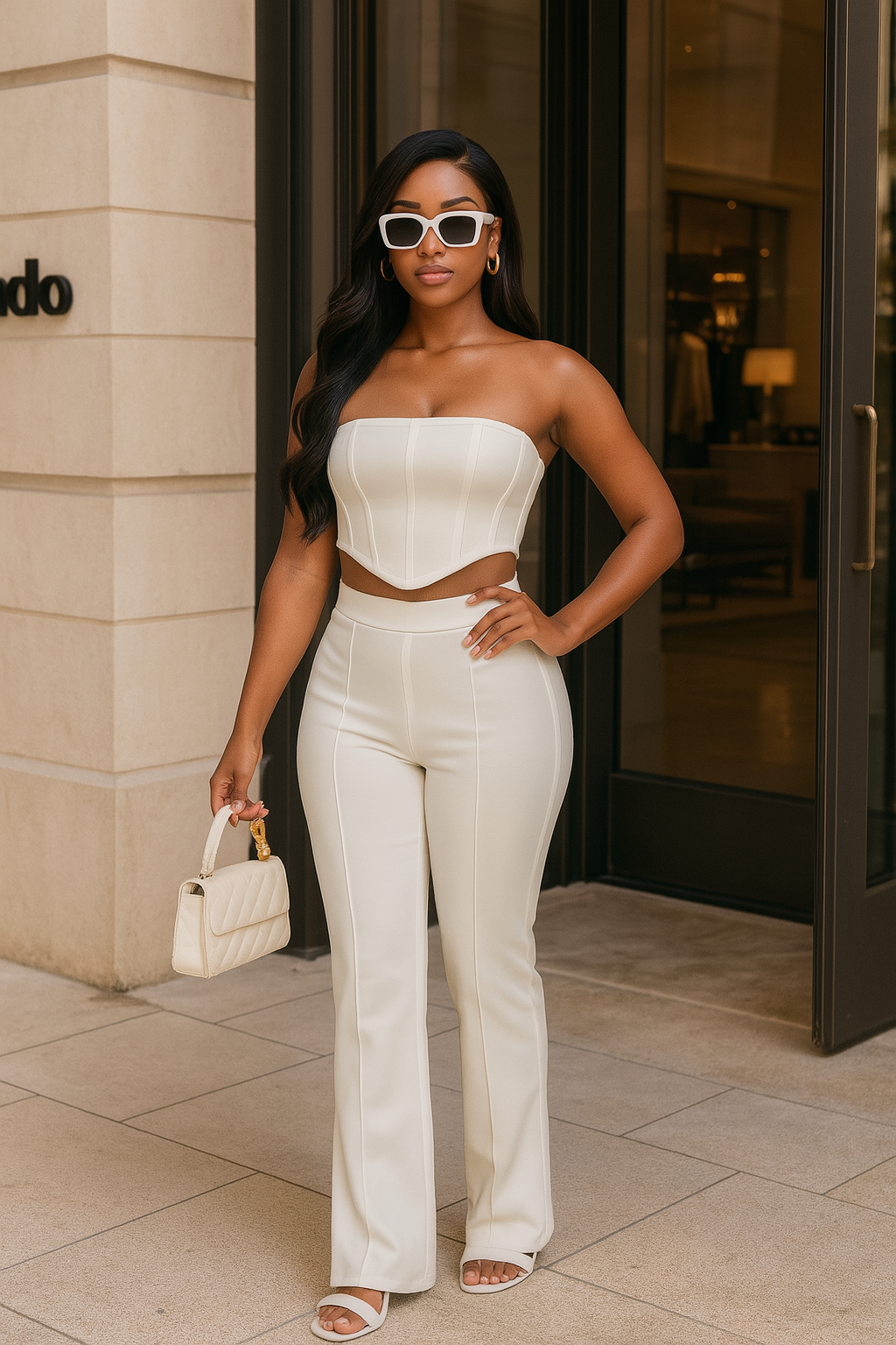 Strapless Corset Top & Flare Pants Set