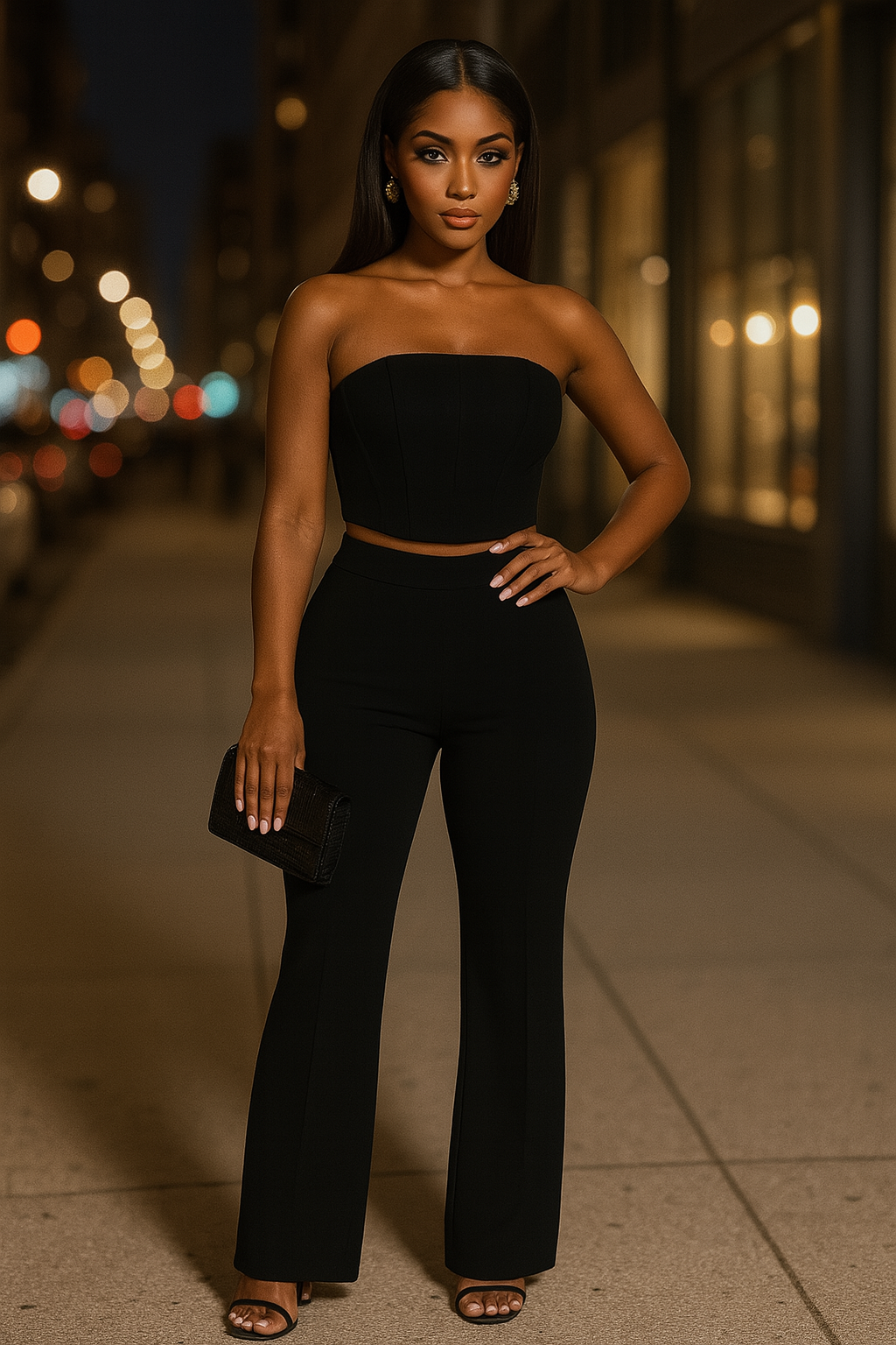 Strapless Corset Top & Flare Pants Set