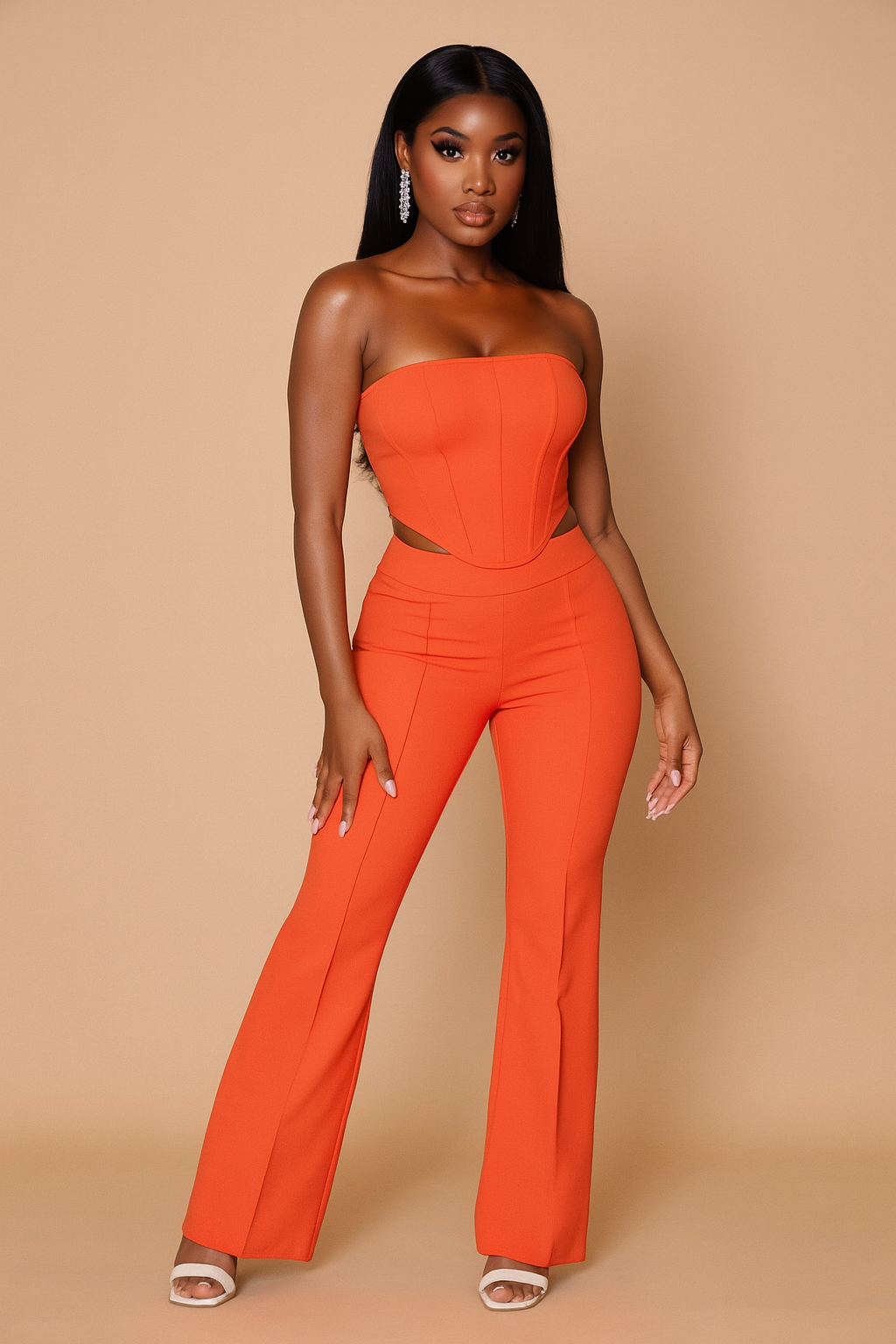 Strapless Corset Top & Flare Pants Set