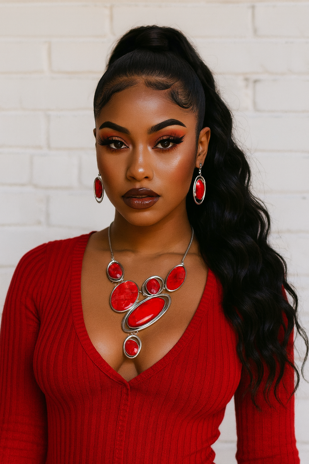 Natural Gem Oval Cluster Bib Necklace Set