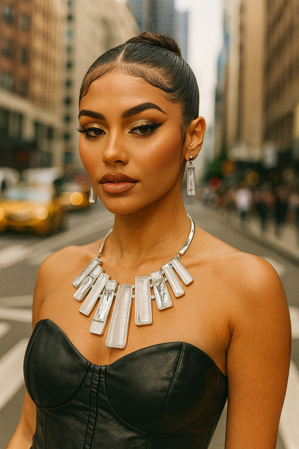 Geometric Fringe Gemstone Metal Bib Necklace Set