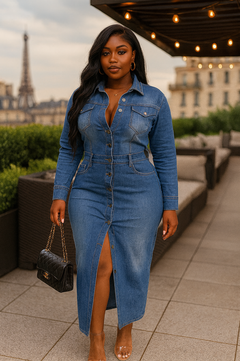 WOMEN FASHION DENIM LONG MAXI DRESS