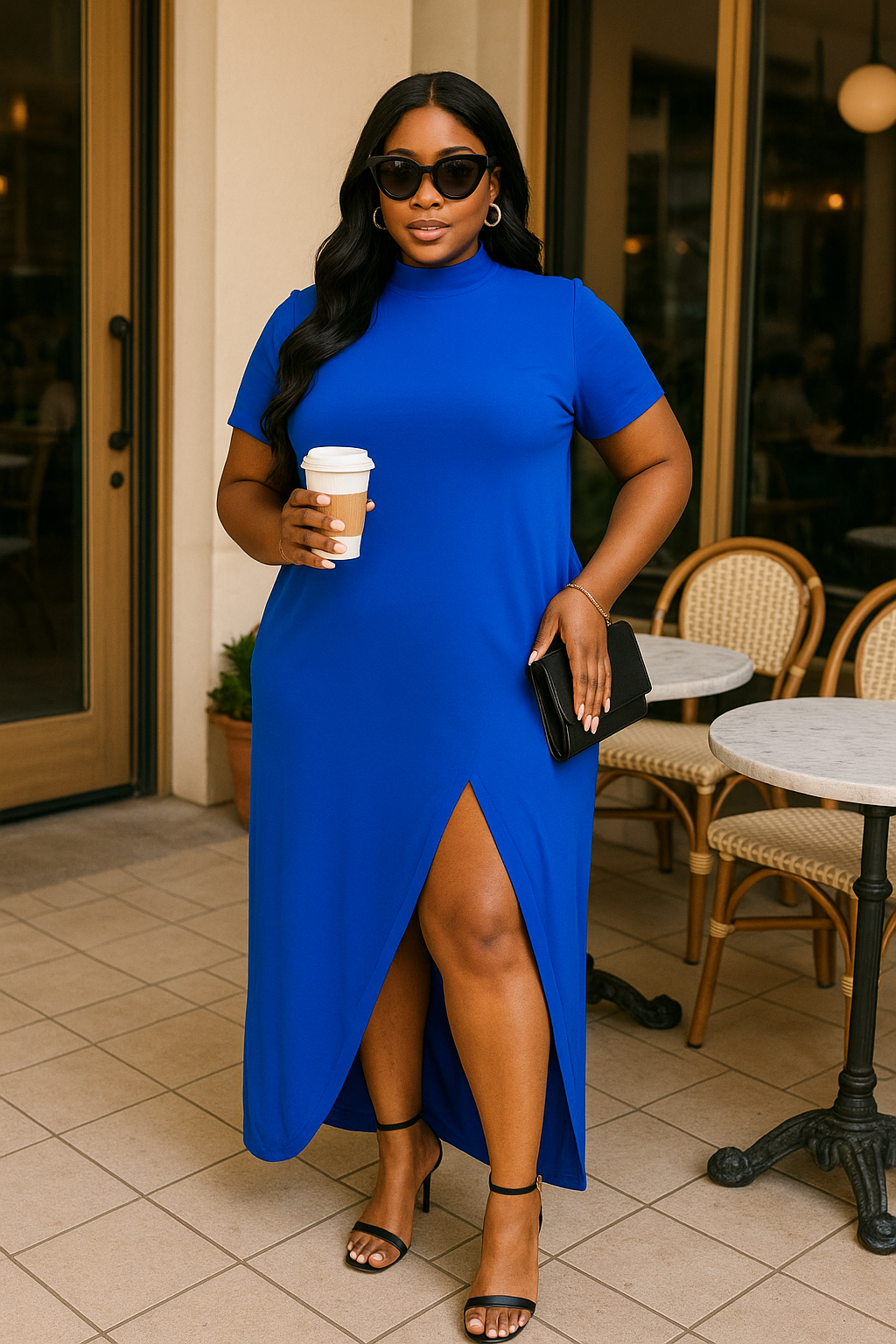 Mock neck back cape dress