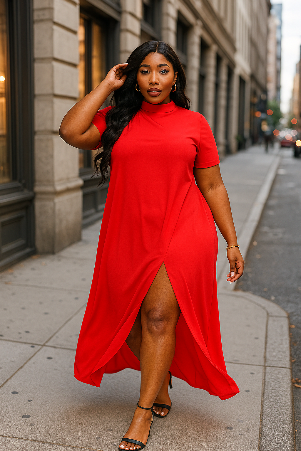 Mock neck back cape dress