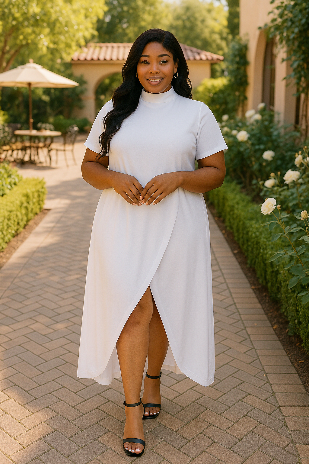 Mock neck back cape dress