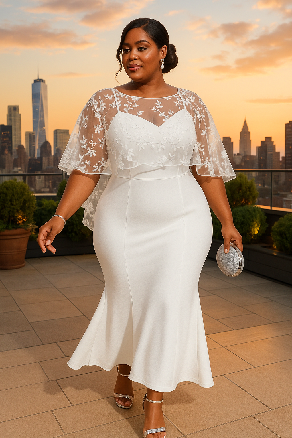 Plus Floral Contrast Lace Butterfly Sleeve Dress