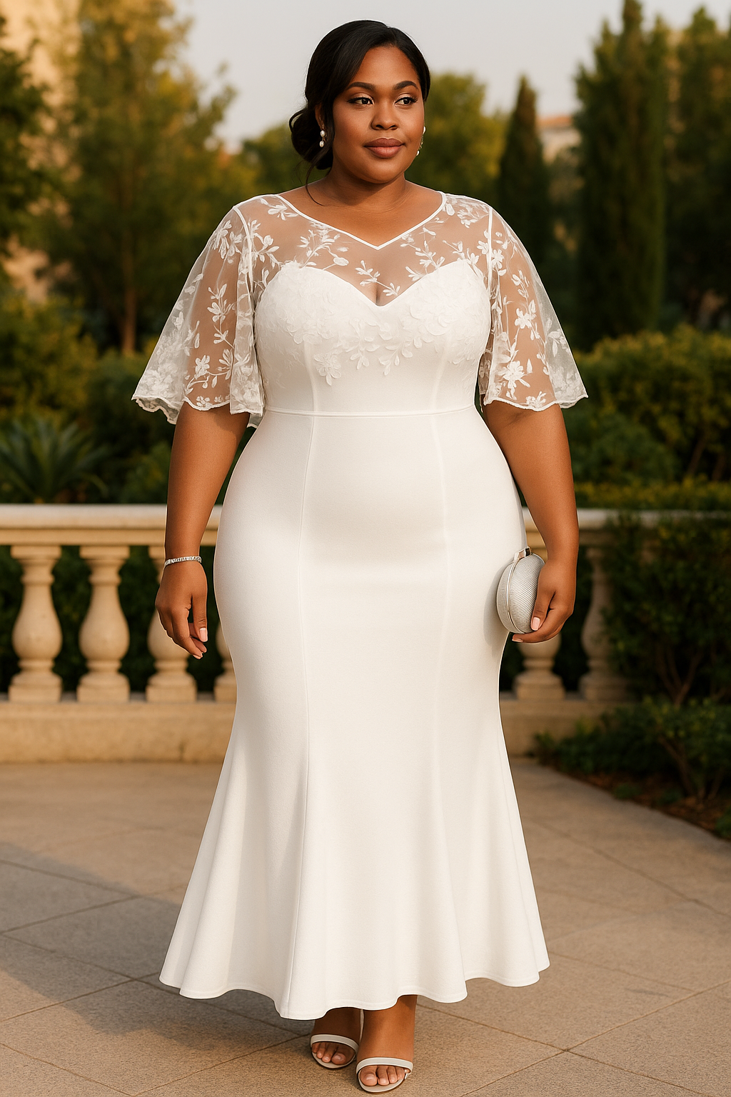 Plus Floral Contrast Lace Butterfly Sleeve Dress